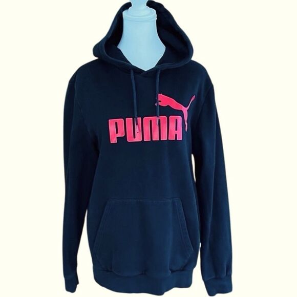 PUMA black/red logo graphic drawstring hoodie , unisex size S. - Picture 1 of 6